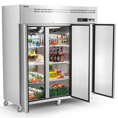 Wayfair ChatGPT ad: 3 Door Commercial Refrigerator, 54 Cu.ft 3 Section Stainless Steel Upright Reach In Refrigerator, 72" Digitale Essentials