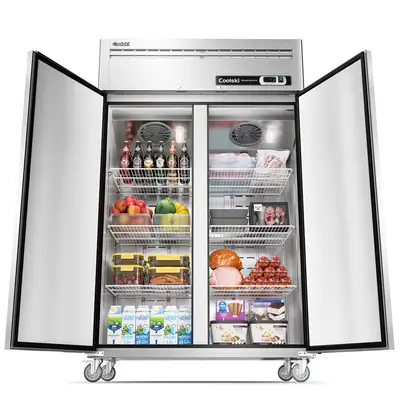Wayfair ChatGPT ad: 2 Door Commercial Refrigerator, 36 Cu.ft 2 Section Stainless Steel Upright Reach In Refrigerator, 48" Digitale Essentials