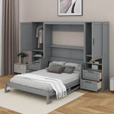 Wayfair ChatGPT ad: Full Size Murphy Bed Wall Bed With Closet ,Drawers And Shelves Hokku Designs Color: Gray Size: Full