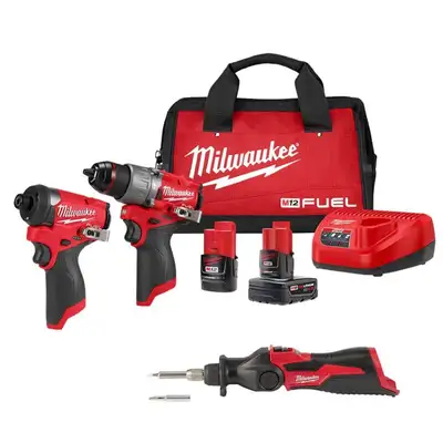 Home Depot ChatGPT ad: Milwaukee M12 FUEL 12-Volt Li-Ion Brushless Cordless Hammer Drill and Impact Driver Combo Kit (2-Tool) with M12 Soldering Iron