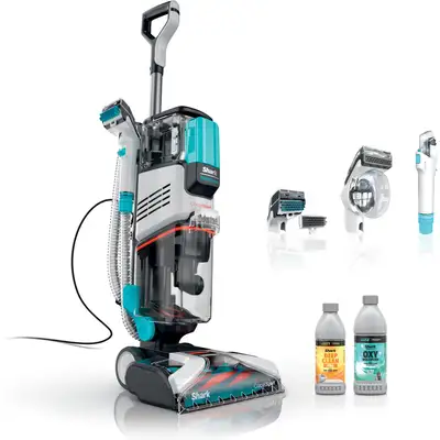 Chewy ChatGPT ad: Shark CarpetXpert with Stainstriker Upright Carpet Cleaner, Teal/White